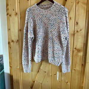 Woven Heart Pastel Knit Sweater, Medium